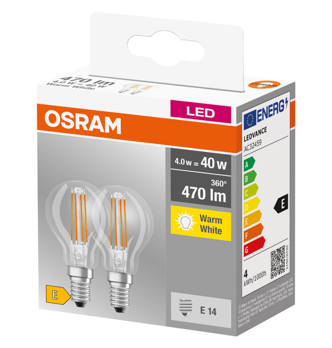 Osram LED kronepære E14 4 W 2-pk.